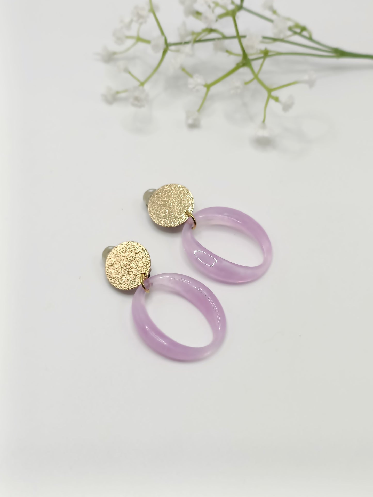 Cadix, boucles d'oreilles clips dorées et parme