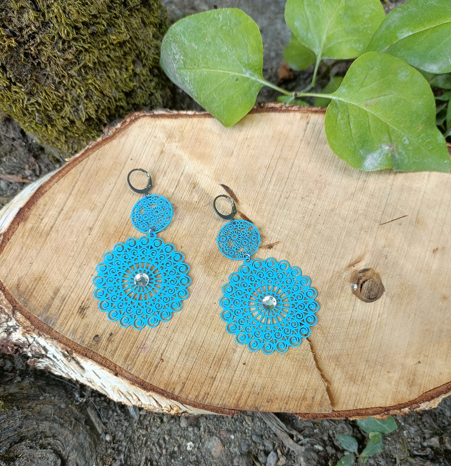 Boucles d'oreilles turquoises Imelda avec strass