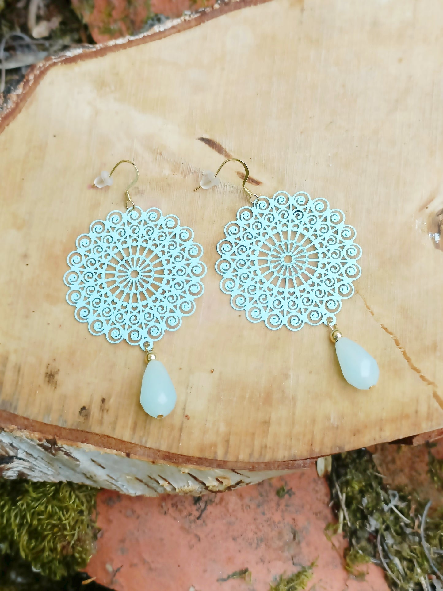 Boucles d'oreilles vert d'eau Imelda et gouttes