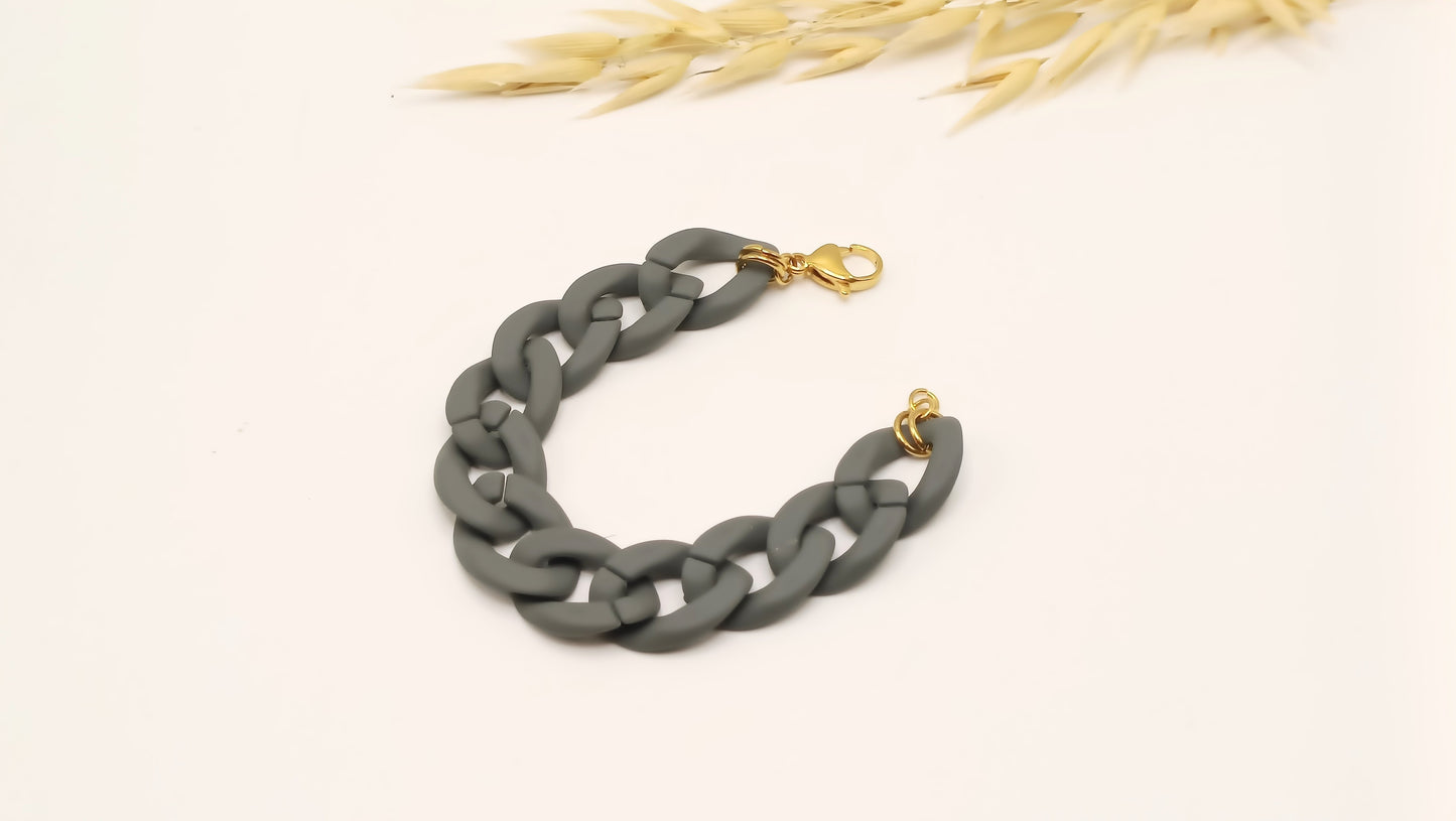 Bracelet grosse maille acétate gris