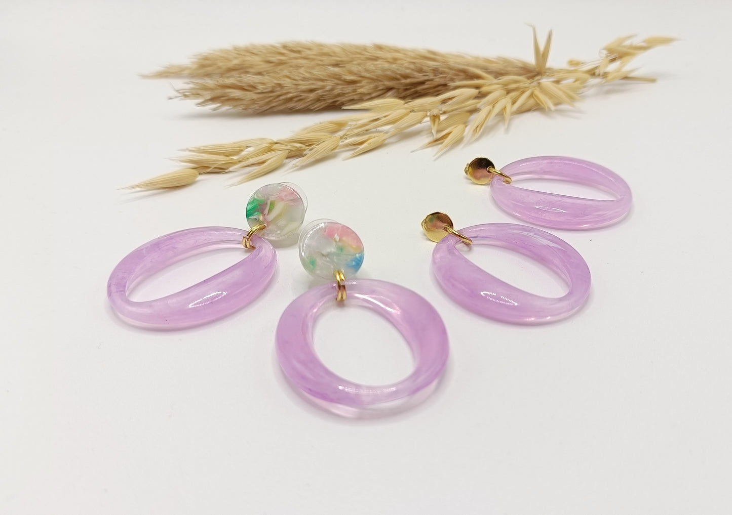 Cadix, boucles d'oreilles 18K mauves style vintage