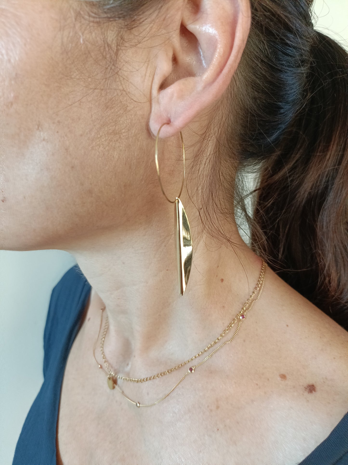 Grandes créoles et feuilles dorées or fin