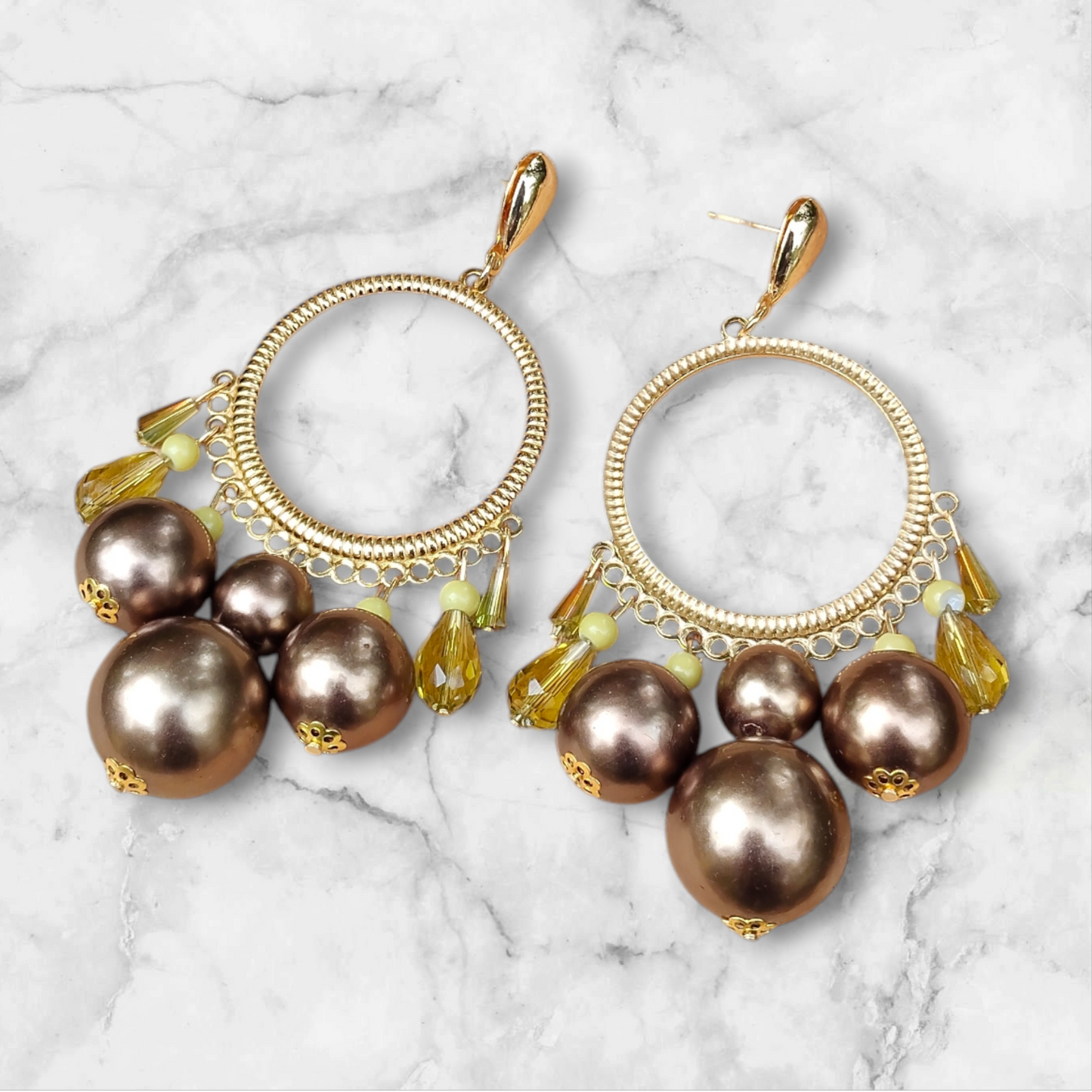Ysambre, les grandes boucles d'oreilles dorées or fin et bronze