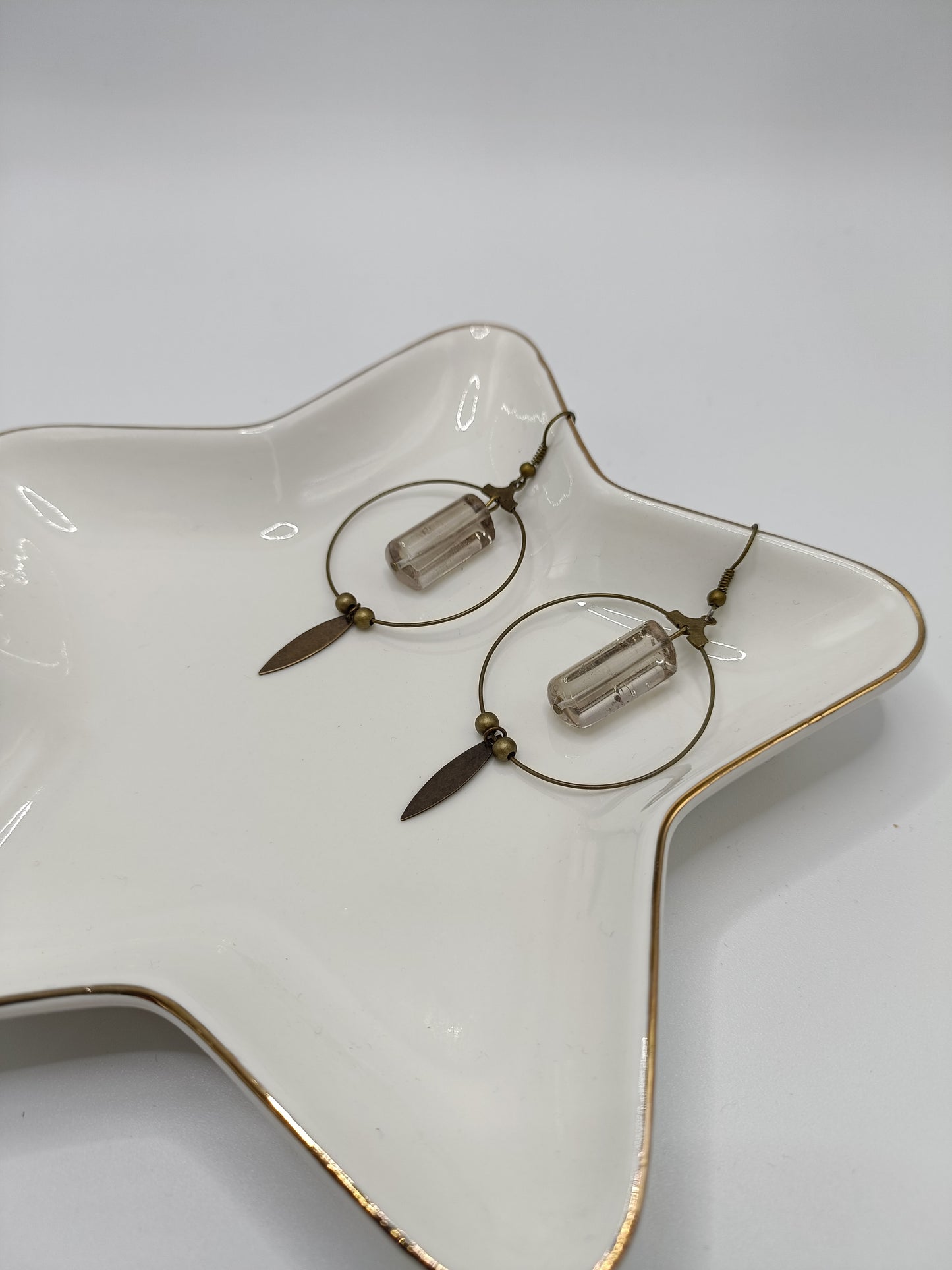 Créoles couleur laiton et Quartz fumé