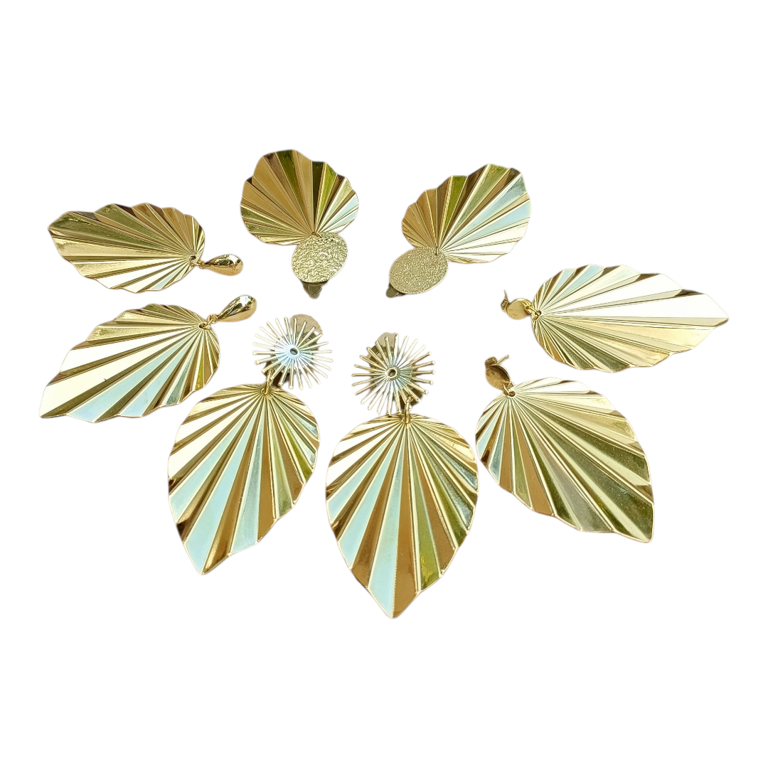 Augustine, les grandes boucles d'oreilles puces ou clips et feuilles striées dorées or fin