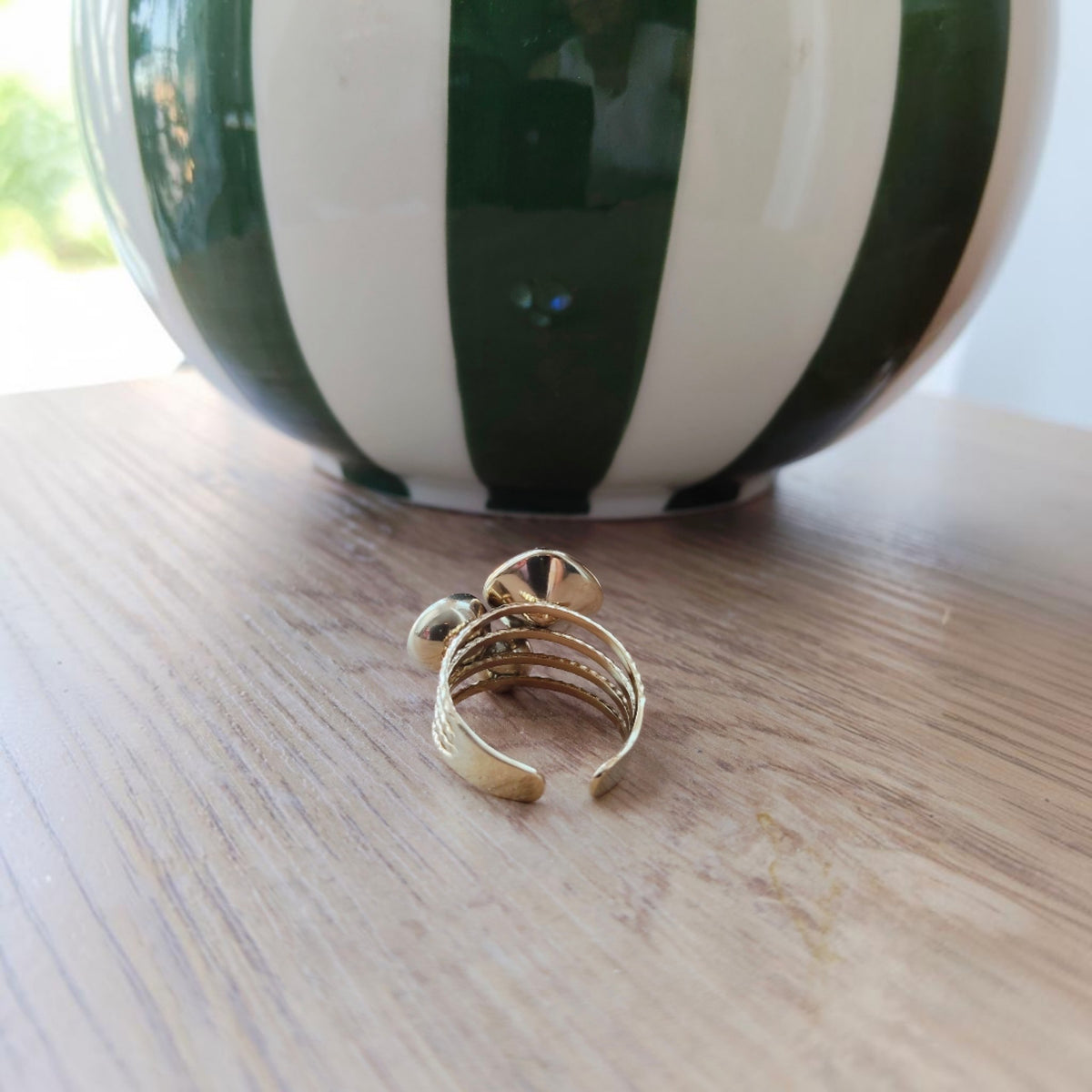 bague dorée ajustable en acier inoxydable, verre facetté couleur citrine