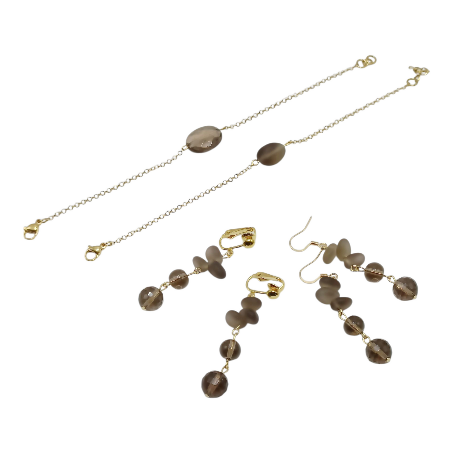 Bracelet doré et quartz fumé facetté