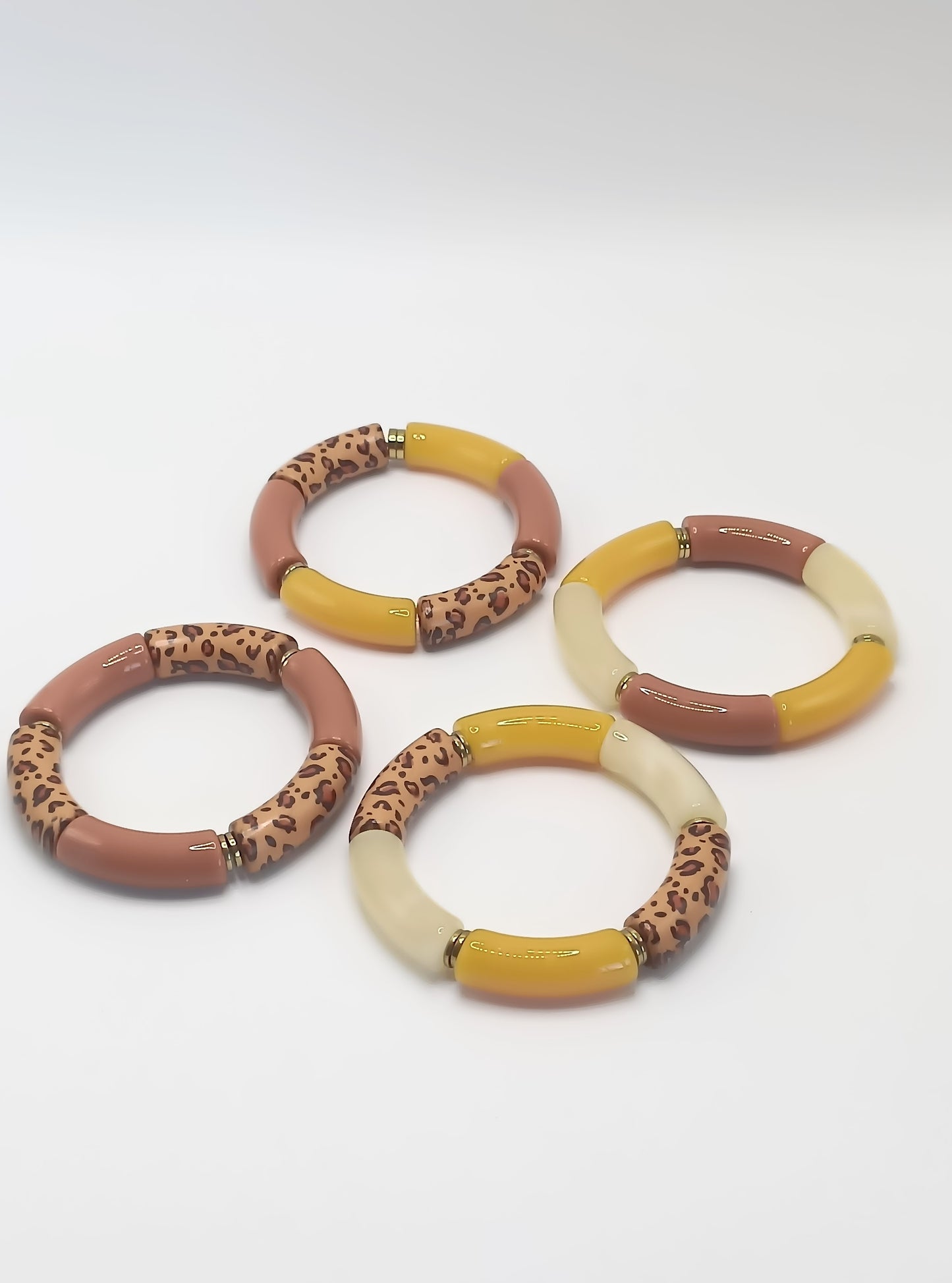 Bracelet tubes léopard XL, jaune et blanc cassé