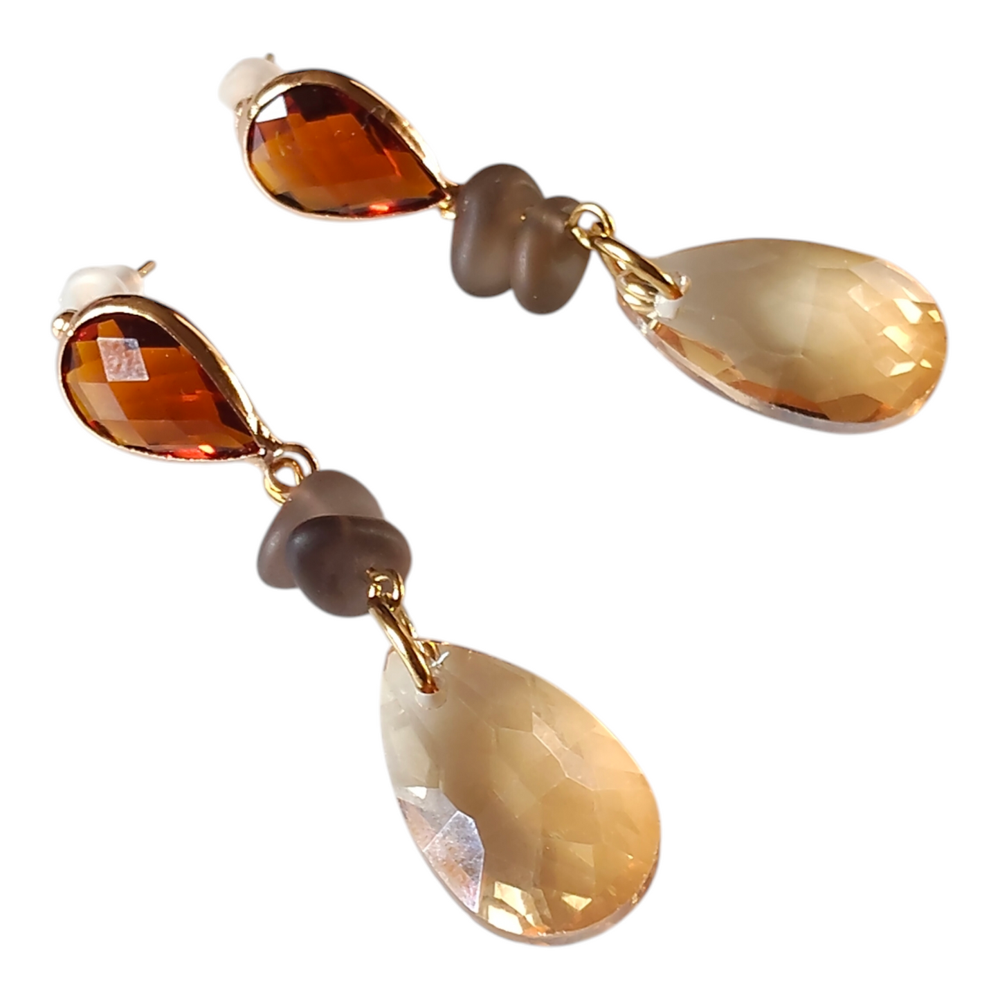 Brunilde, les boucles d'oreilles puces, gouttes et quartz fumé