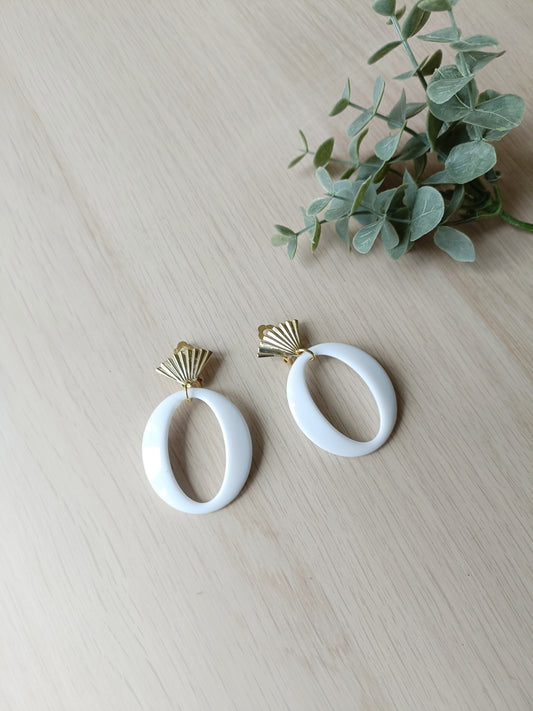 Cadix, boucles d'oreilles clips dorées or fin et blanc