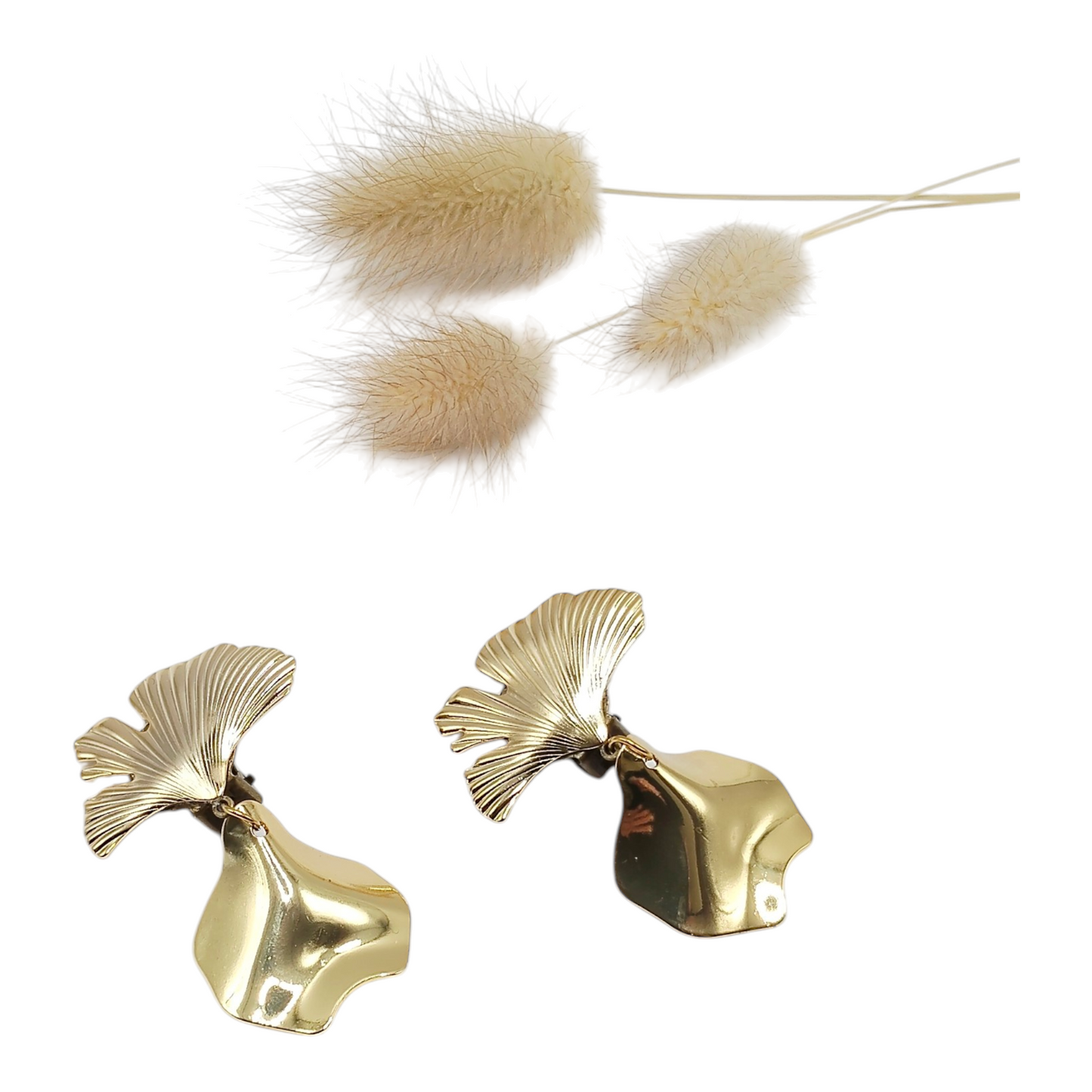 Césarine, les boucles d'oreilles clips Ginko et feuilles dorés or fin