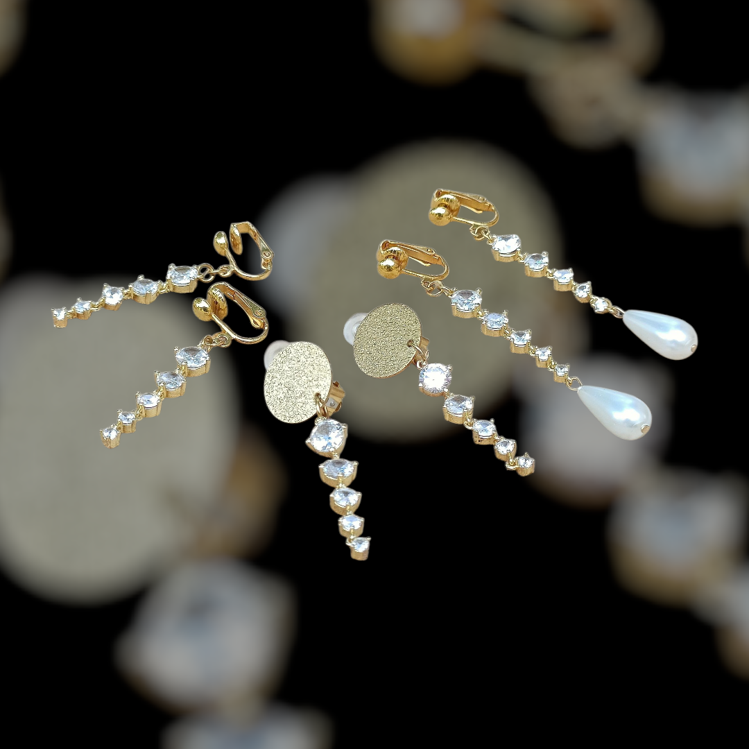 Cyriane, les boucles d'oreilles percées ou clips 18K et zircons cubiques