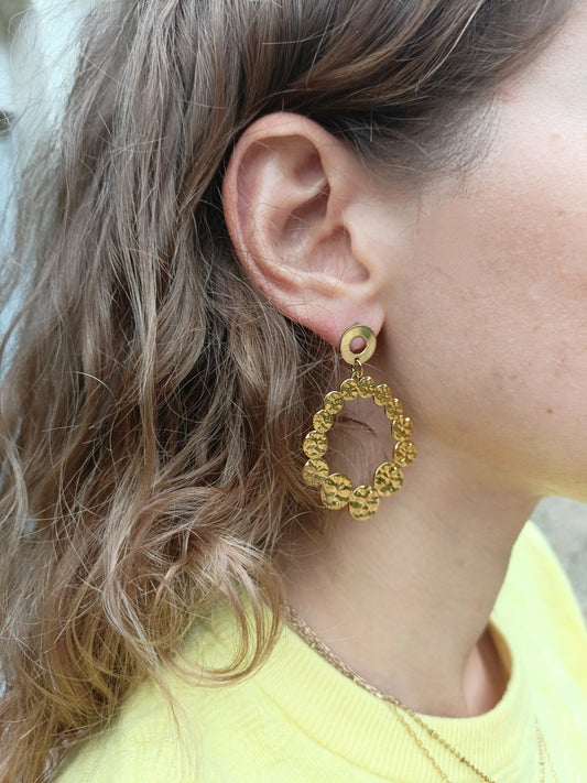 Gloria, boucles d'oreilles dorées style floral et puces rondes