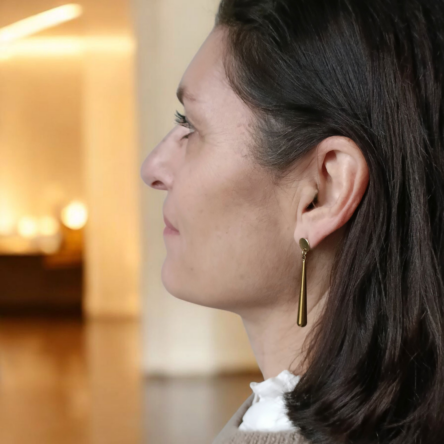 Sabine, les longues boucles d'oreilles gouttes dorées or fin