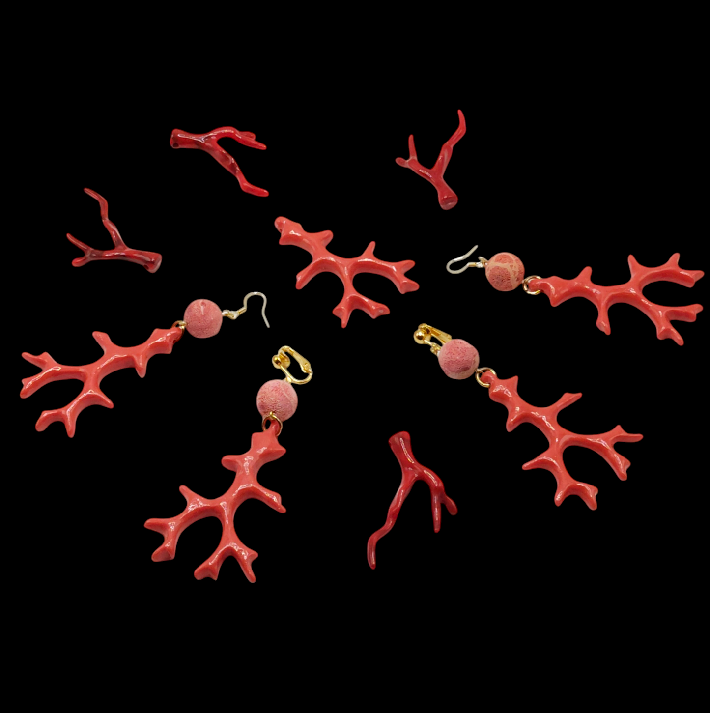 Les Gorgones, boucles d'oreilles corail et gorgones, crochets ou clips