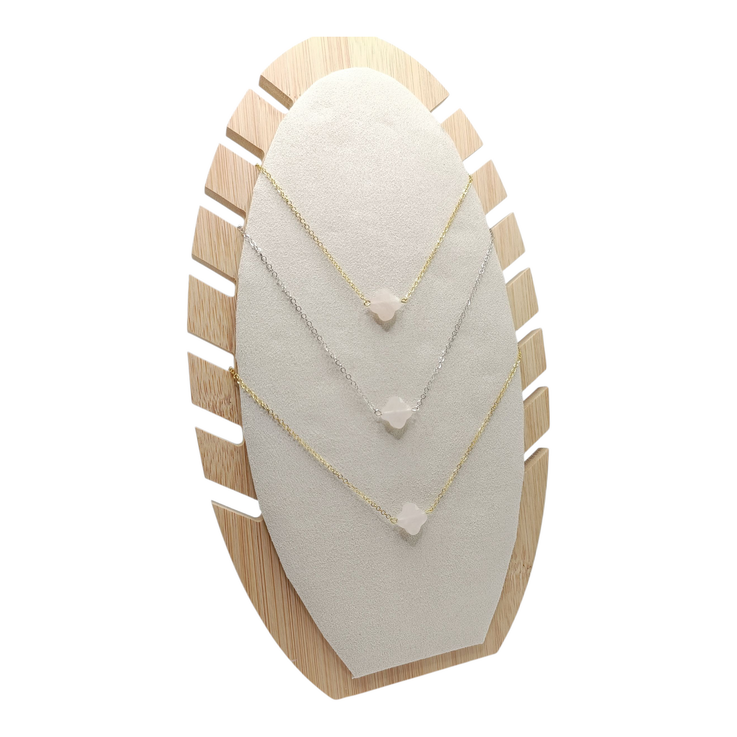 Lindsay, collier court doré ou argenté en aventurine rose