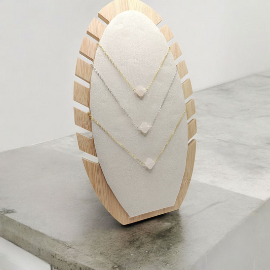 Lindsay, collier court doré ou argenté en acier inoxydable et aventurine rose