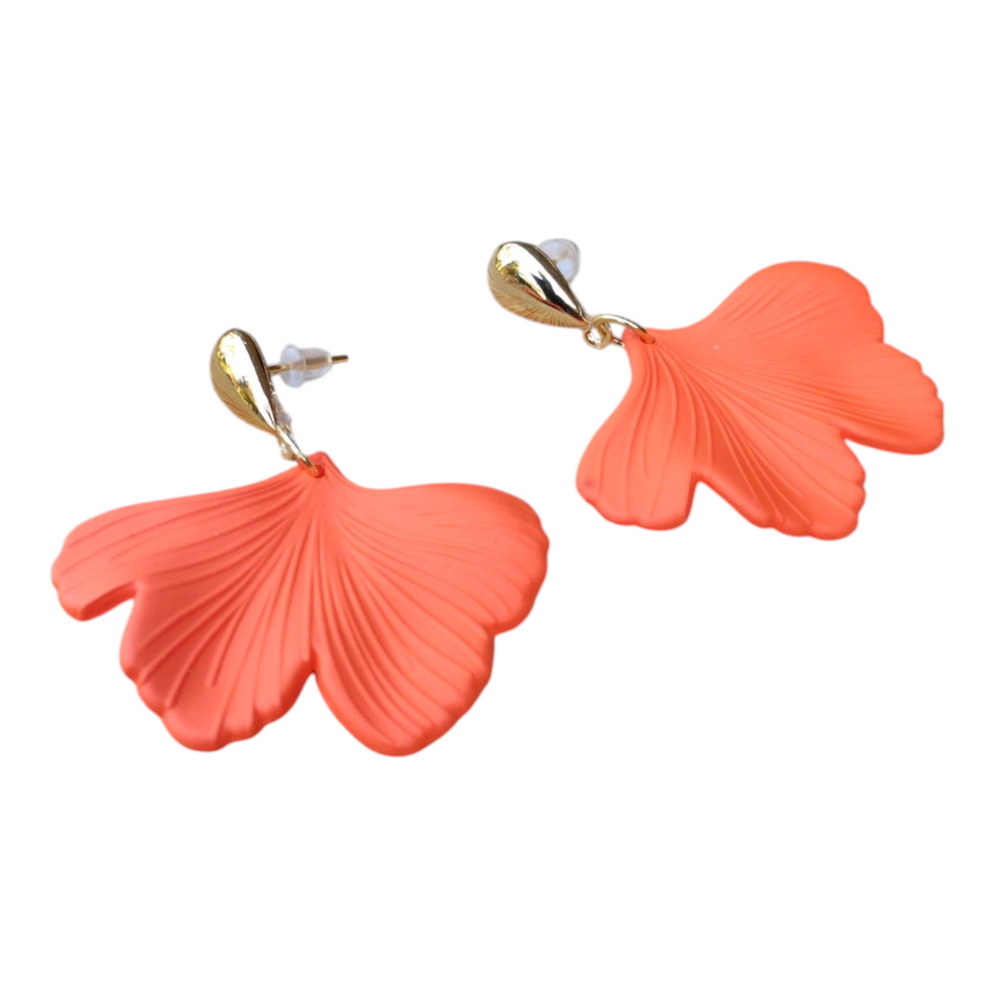 Boucles d'oreilles Gingko dorées or fin et oranges