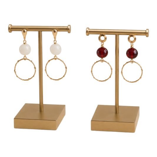 Lumnis, boucles d'oreilles perles dorées or fin avec grands anneaux 