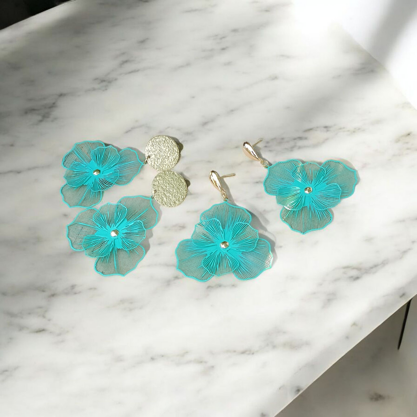 Orchidées, les grandes boucles d'oreilles vertes, puces dorées or fin ou clips