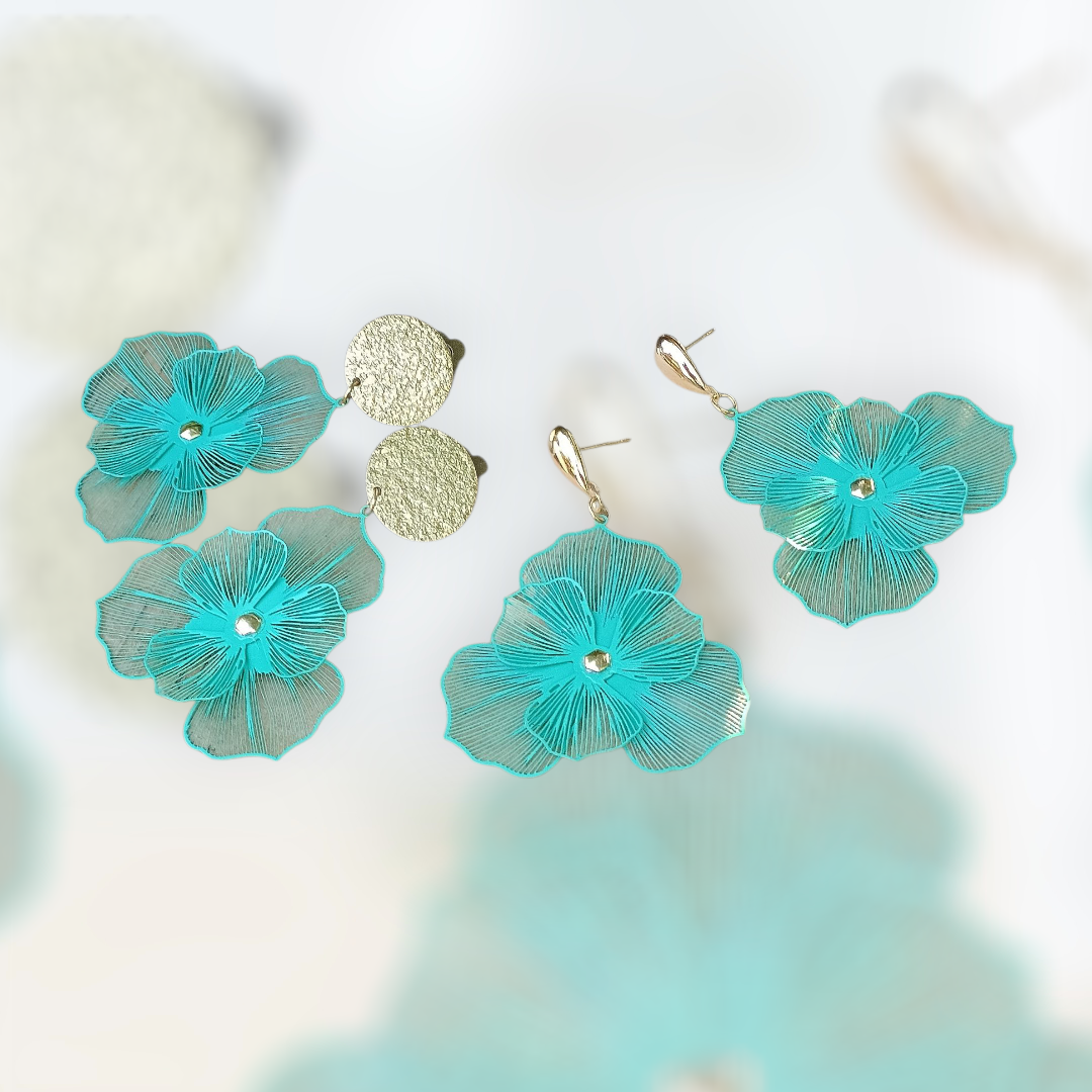 Orchidées, les grandes boucles d'oreilles vertes, puces dorées or fin ou clips