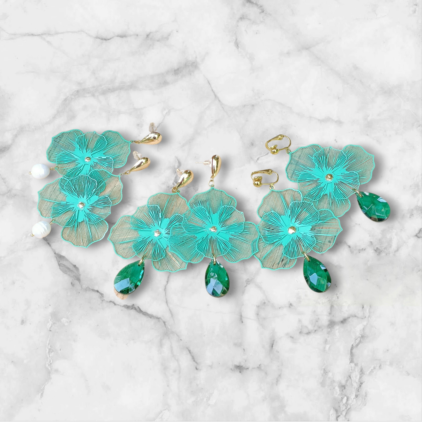 Orchidées, les grandes boucles d'oreilles vertes gouttes, à puces ou clips