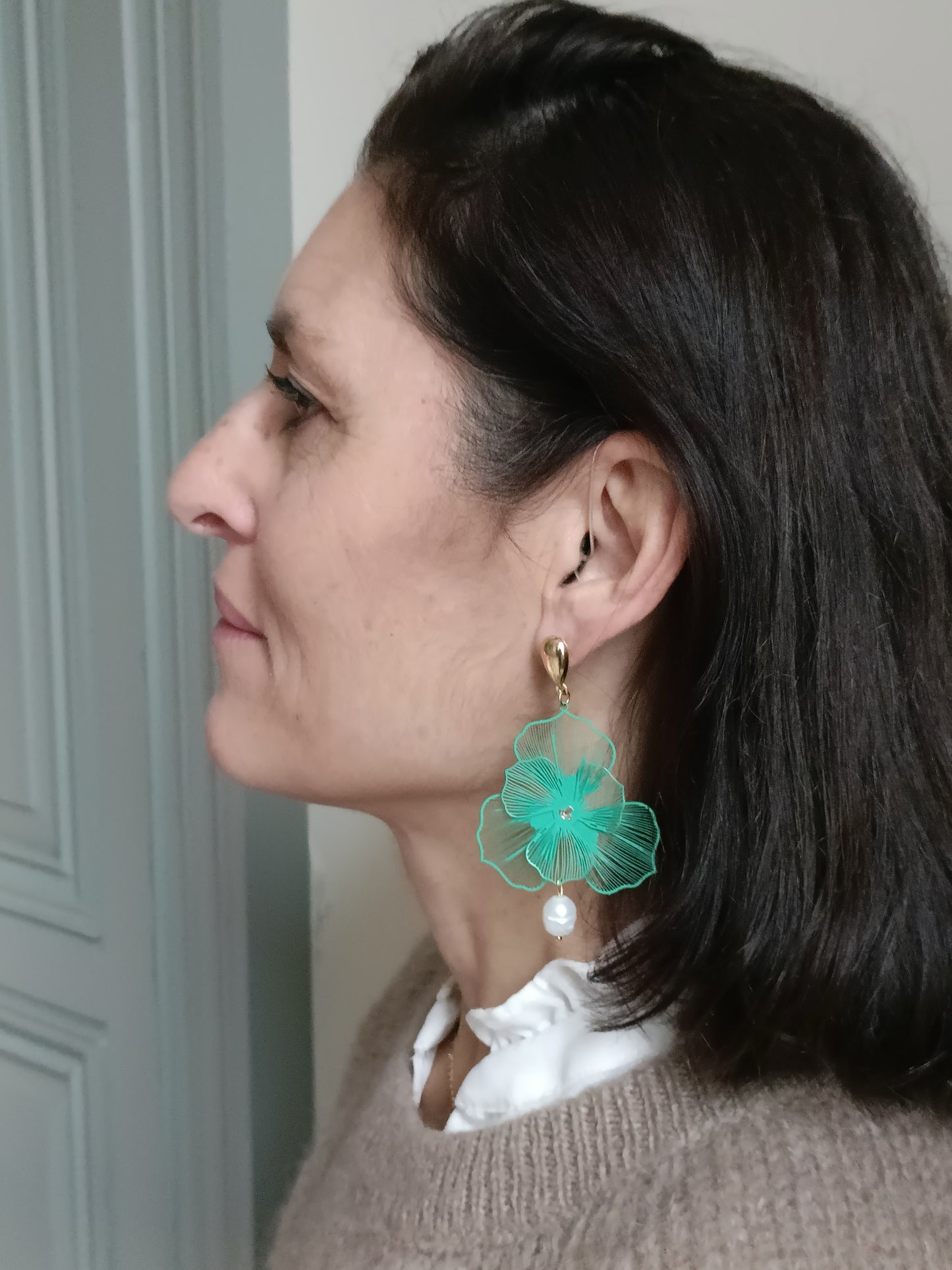 Orchidées, les grandes boucles d'oreilles vertes gouttes, à puces ou clips