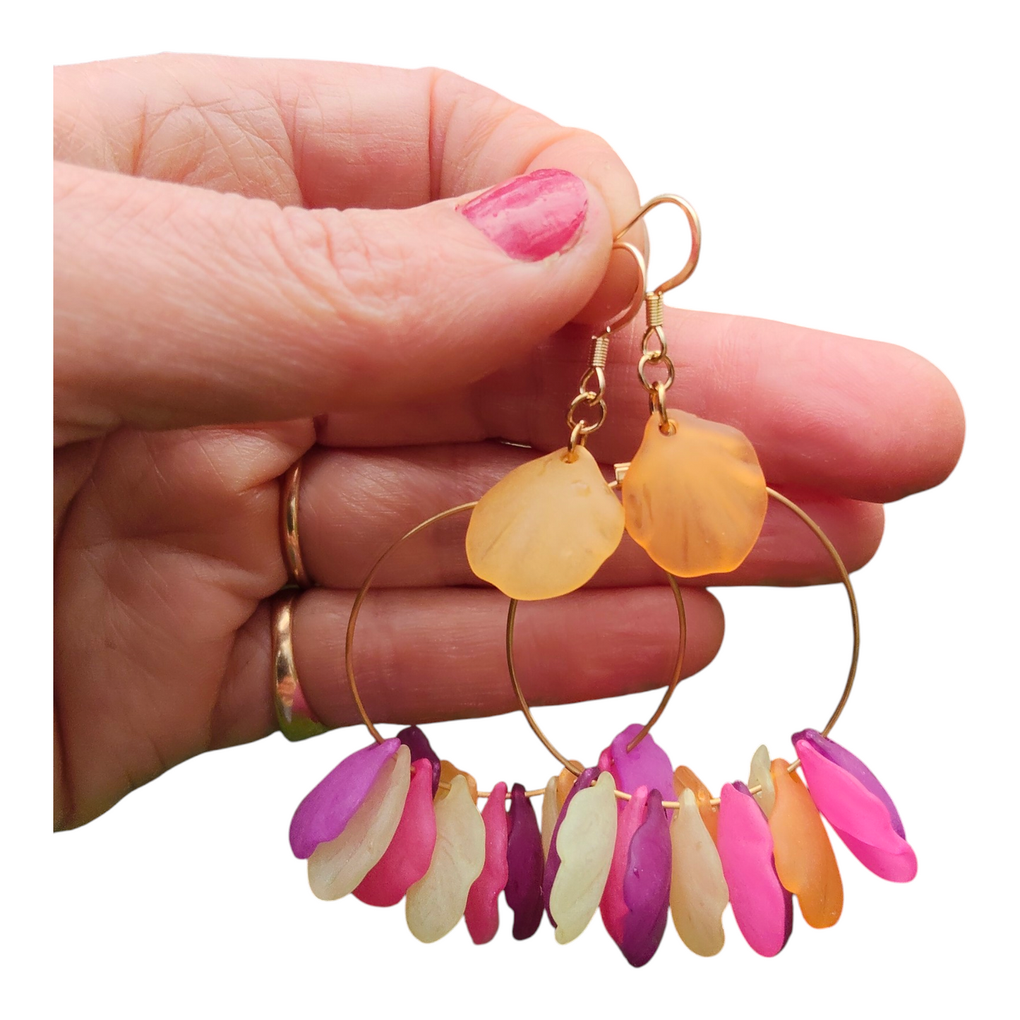 Paola, les boucles d'oreilles pétales colorés, différents modèles, crochets ou clips