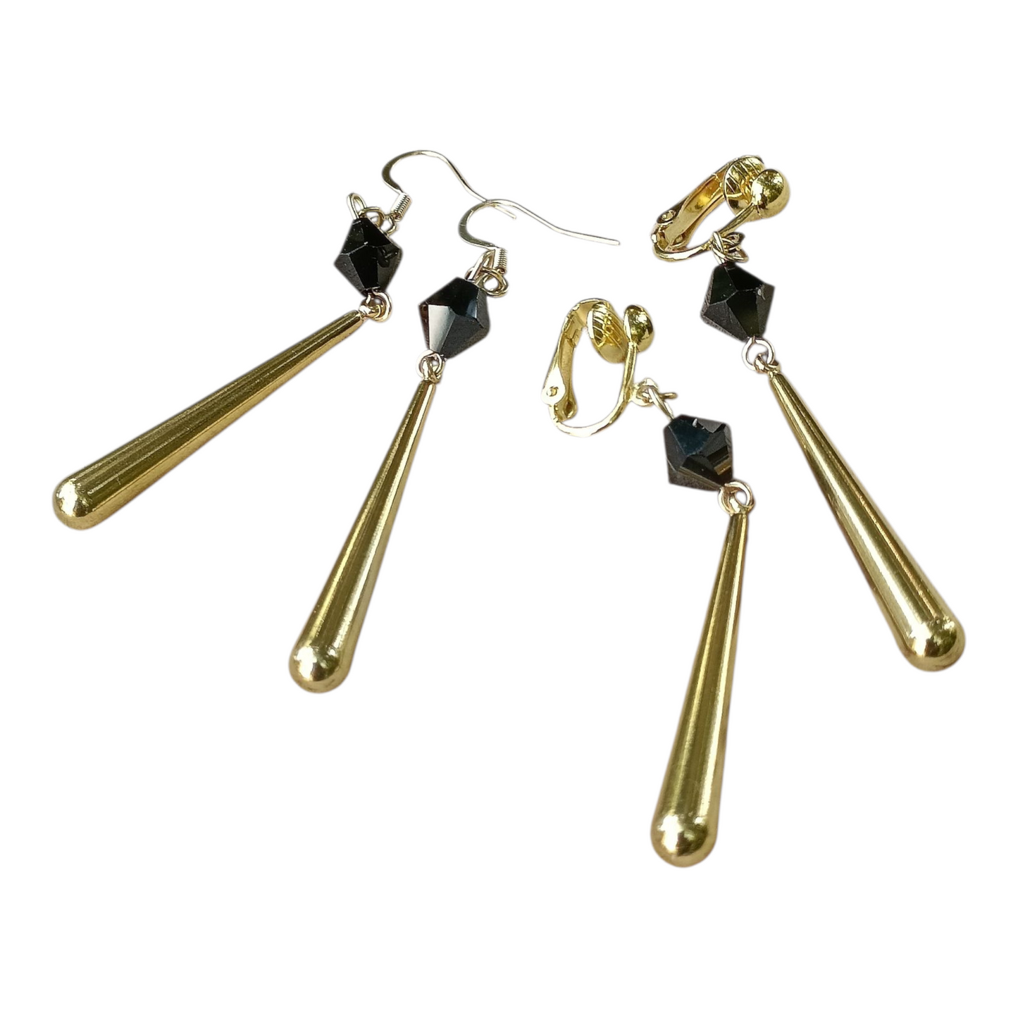 Sabine, les longues boucles d'oreilles gouttes dorées or fin et noires