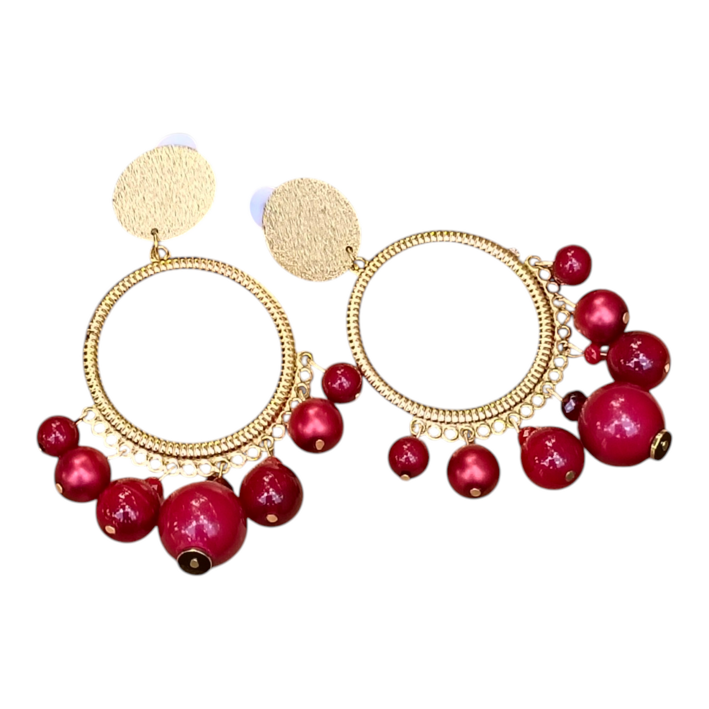 Ysambre, les grandes boucles d'oreilles clips dorées, rouges