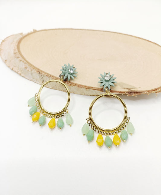 Ysambre, les grandes boucles d'oreilles clips fleurs dorées or fin