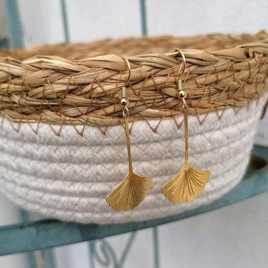 Boucles d'oreilles ginko biloba en acier inoxydable 