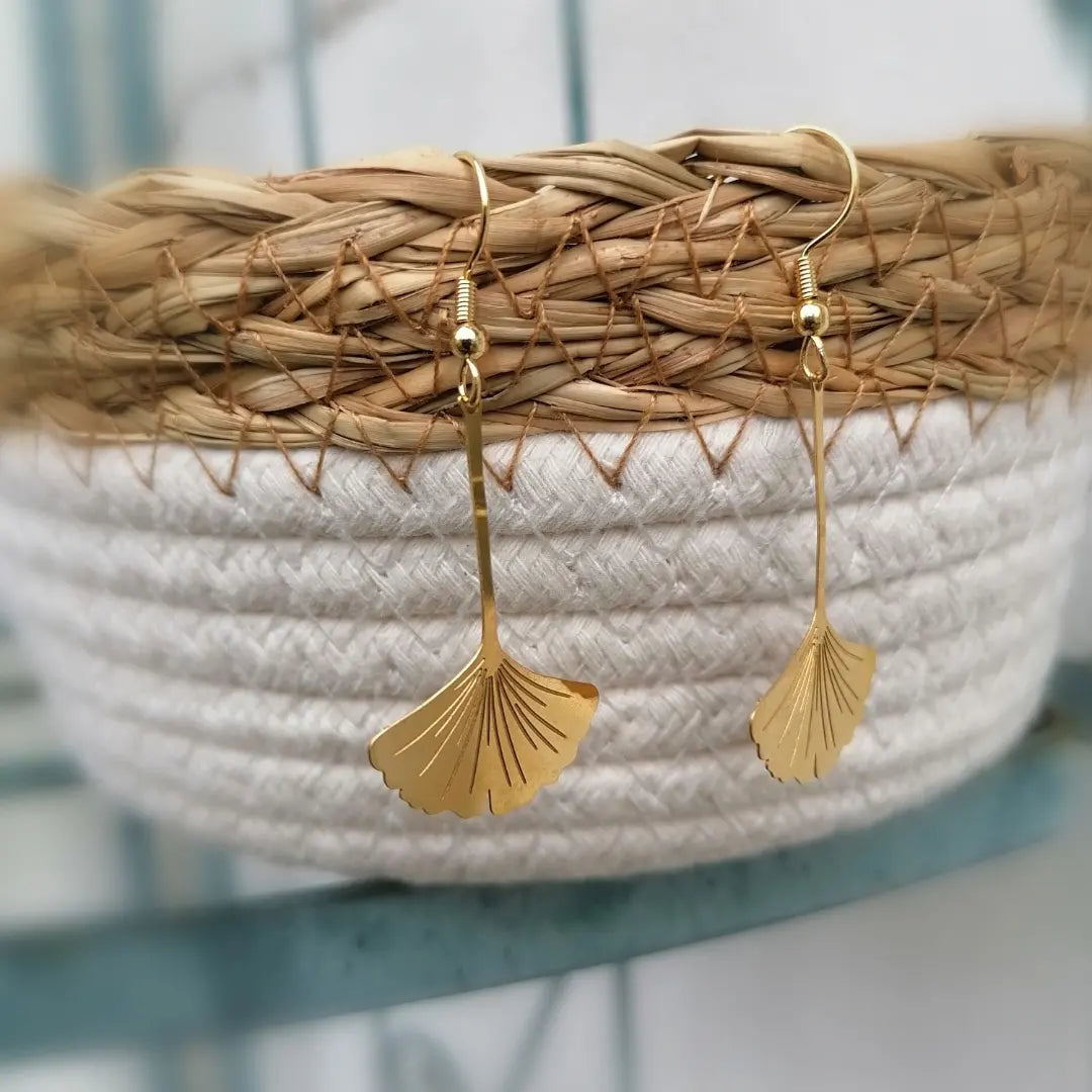 Boucles d'oreilles Ginko biloba en acier inoxydable 