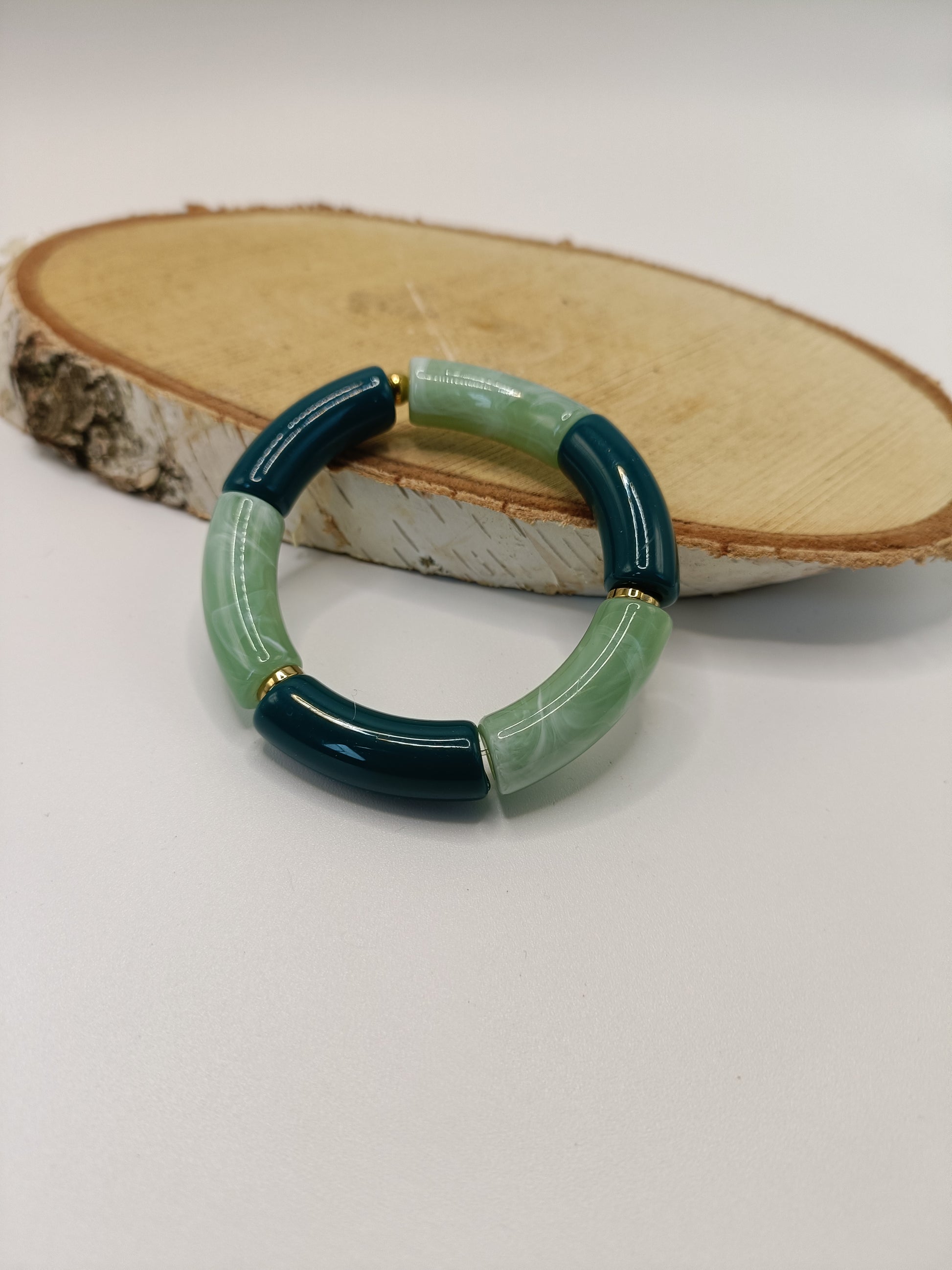 Bracelet tubes bleu canard et vert d'eau marbré – Perles d'Ethel