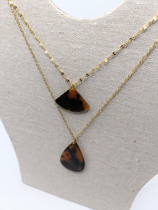 Collier double doré en acier inoxydable motif léopard marron